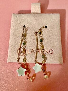 La Meno NWT White Mother-of-Pearl Star Dangles With Rainbow Tourmaline